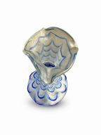 Antique French Opaline Glass Vase with Cobalt Blue Feather Trailing Decoration