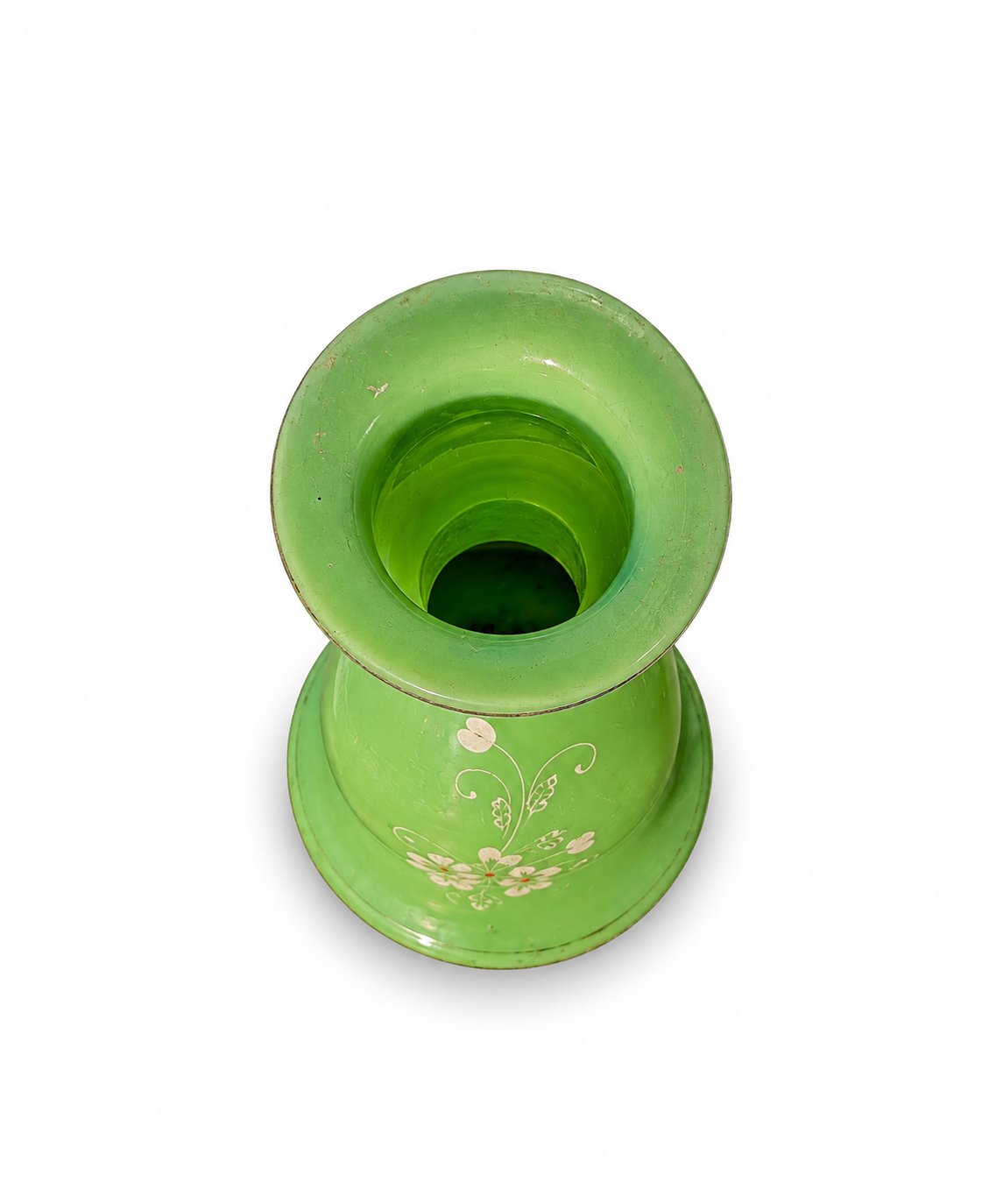 Antique Green Glass Narghileh / Hookah Base with Hand Painted Floral Decoration