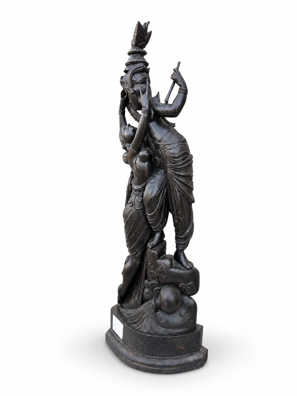 Antique Ebony Wood Krishna and Radha Sculpture