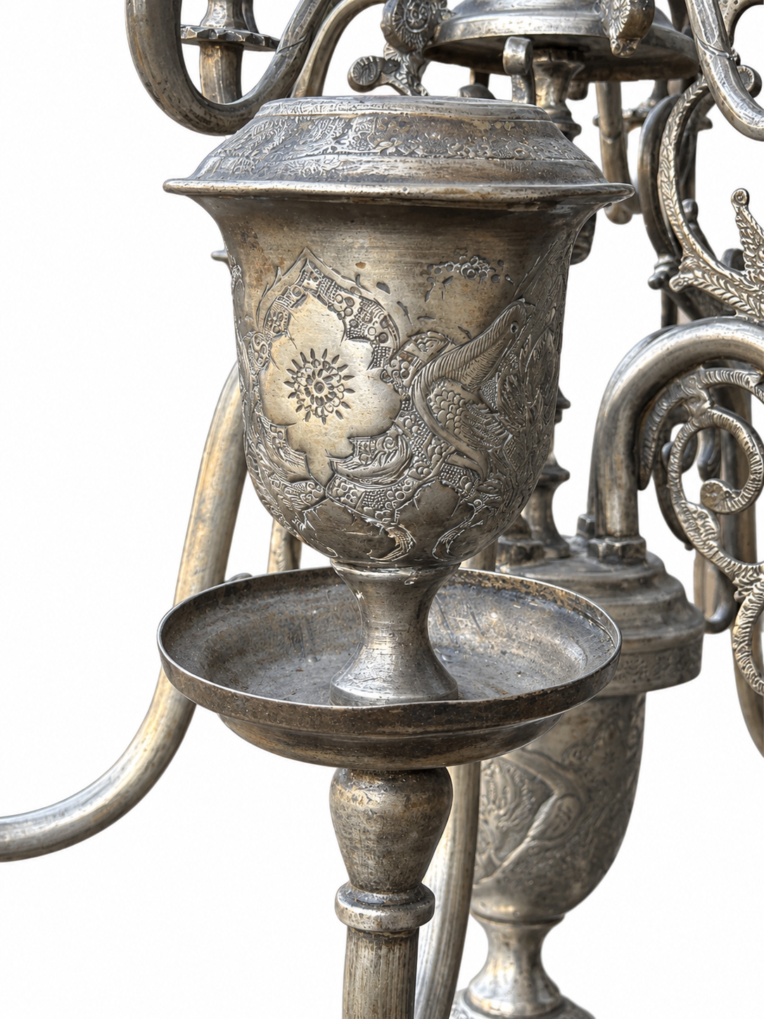 Large Persian Isfahan Hand Engraved Silver Candelabrum. 84 Standard