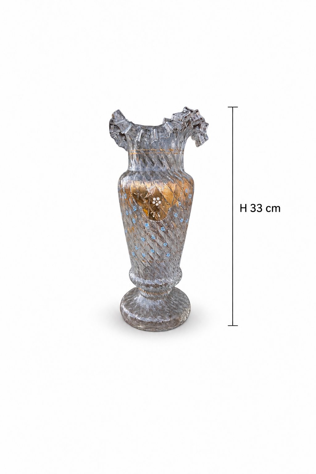 Antique Bohemian Gilt & Enamel Floral Art Glass Vase. Circa 1900