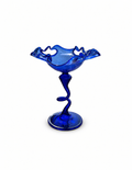 Murano Cobalt Blue Art Glass Compote with Ruffled Rim & Twisted Stem