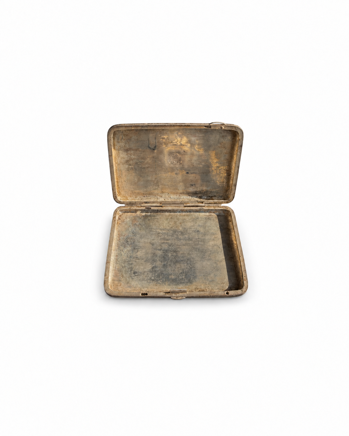Antique Persian Silver Cigarette Case with Hand Engraved Figural & Floral Decoration, 84 Standard