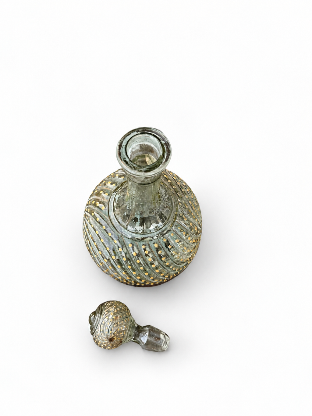 Antique Bohemian Glass Decanter with Enamel Dot & Floral Decoration