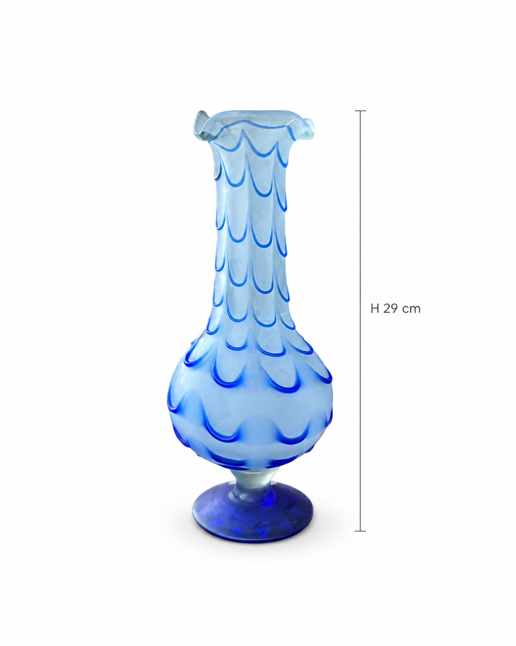 Antique French Opaline Glass Vase with Cobalt Blue Feather Trailing Decoration