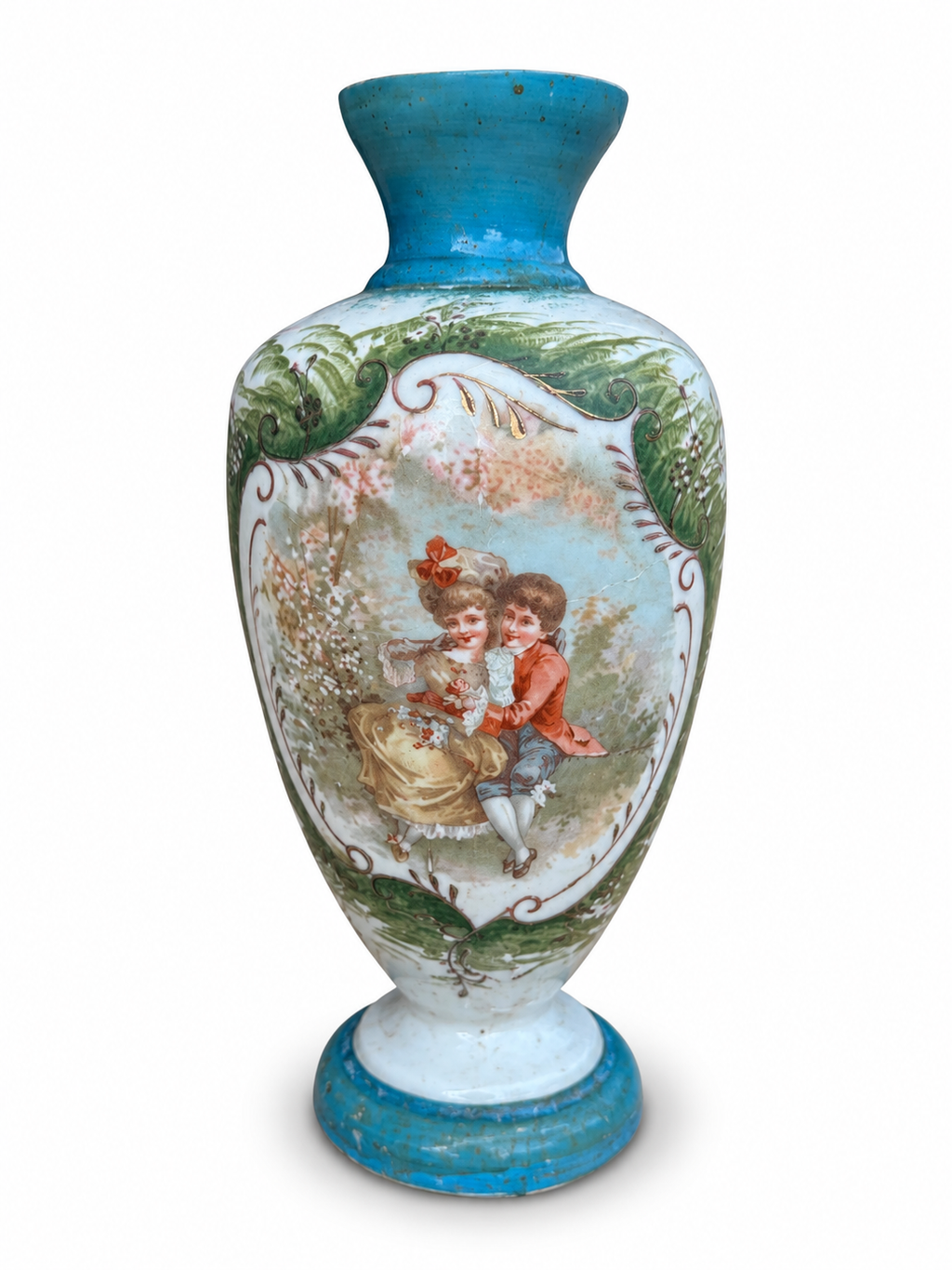 Antique Meissen Porcelain Three Piece Garniture Set with Romantic Courting Scenes
