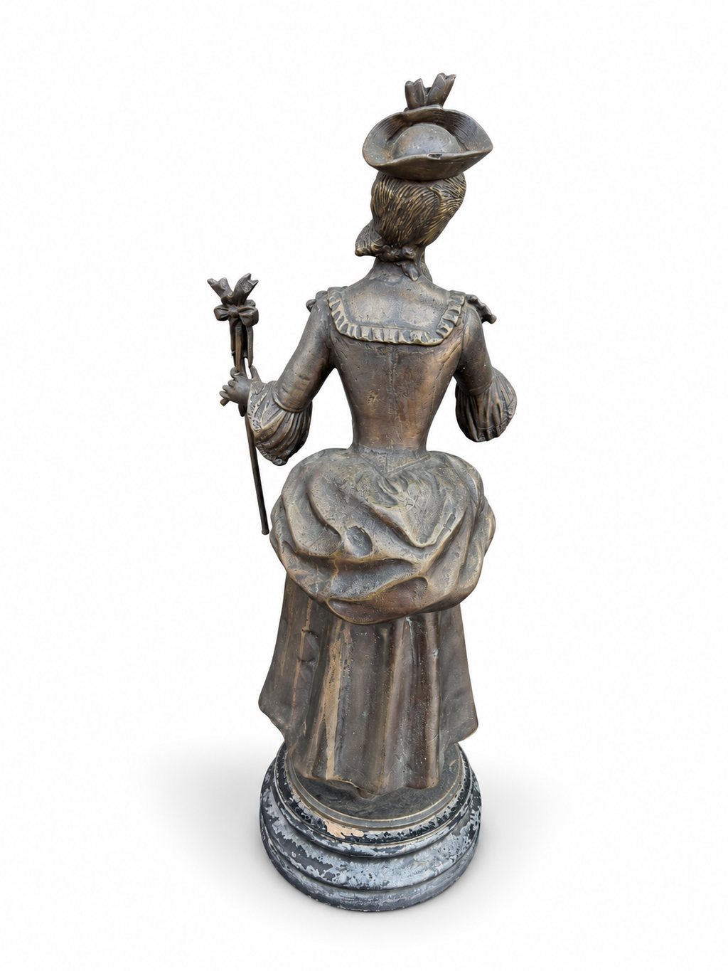 19th Century Bronze Lady Falconer with Bird Sculpture, Rococo Style