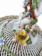 Capodimonte Porcelain Reticulated Basket with Putto Finial & Applied Flowers