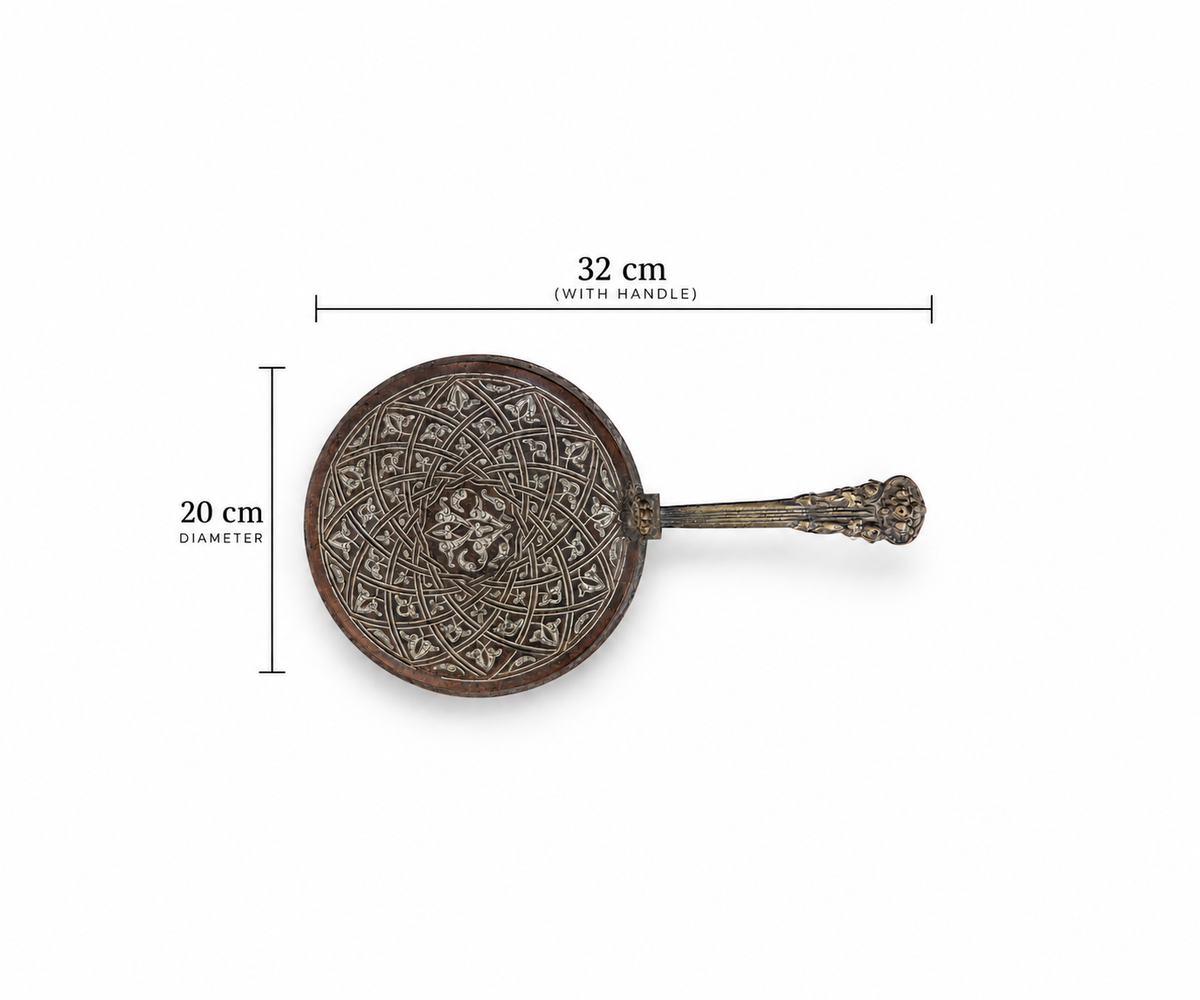 Islamic Silver-Inlaid Copper Pan with Girih Arabesque Decoration
