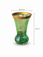 Antique French Uranium Green Glass Vase with Etched Floral Decoration & Gold Rim, c.1900