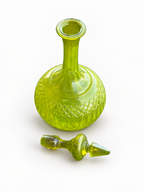 Vintage Yellow Green Glass Decanter with Matching Stopper