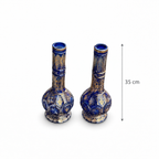 Pair of Antique Bohemian Cobalt Blue & Gilt Glass Bottle Vases
