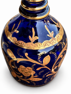 Antique Bohemian Cobalt Blue & Gilt Glass Decanter with Tall Spike Stopper