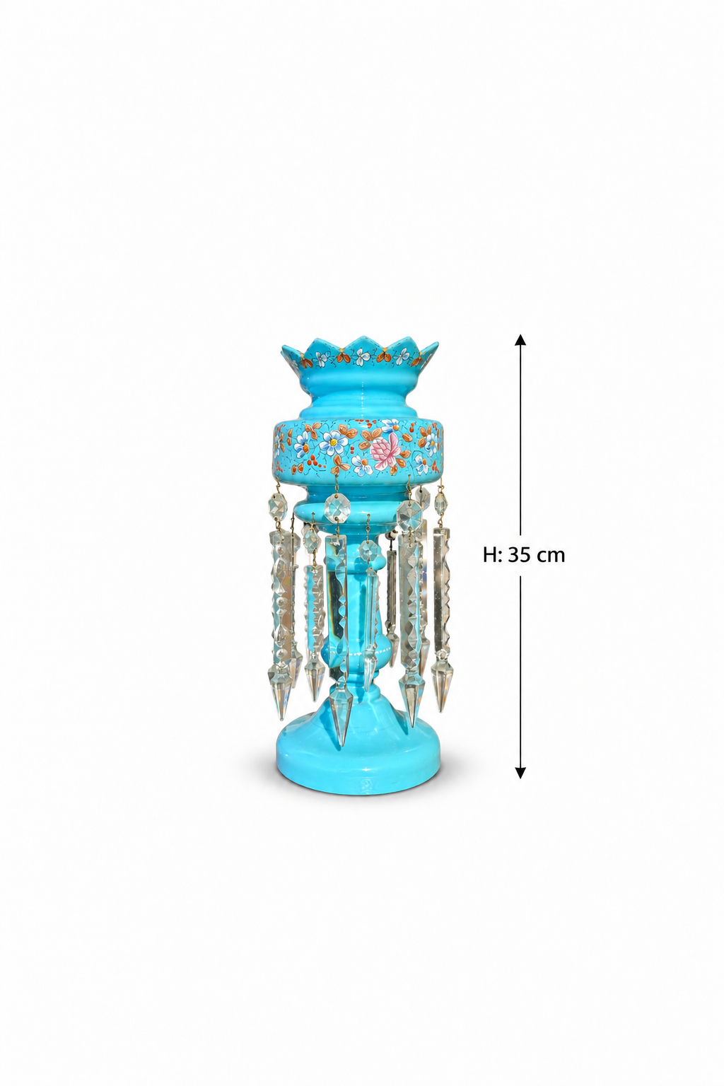 Pair of Turquoise Opaline Glass Mantle Lustres with Crystal Drops