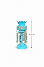 Pair of Turquoise Opaline Glass Mantle Lustres with Crystal Drops