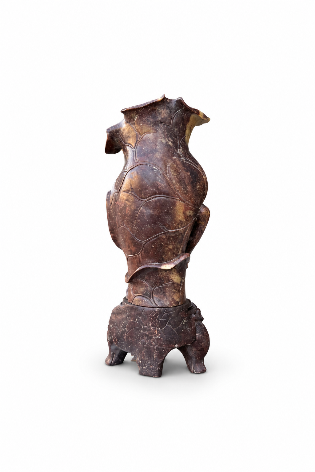 Chinese Carved Soapstone (Steatite) Lotus Vase, Qing Dynasty
