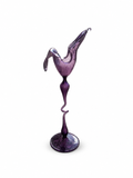 Murano Amethyst Purple Art Glass Vase with Free Form Folded Rim & Engraved Floral Decoration.