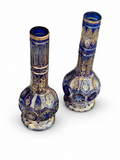 Pair of Antique Bohemian Cobalt Blue & Gilt Glass Bottle Vases