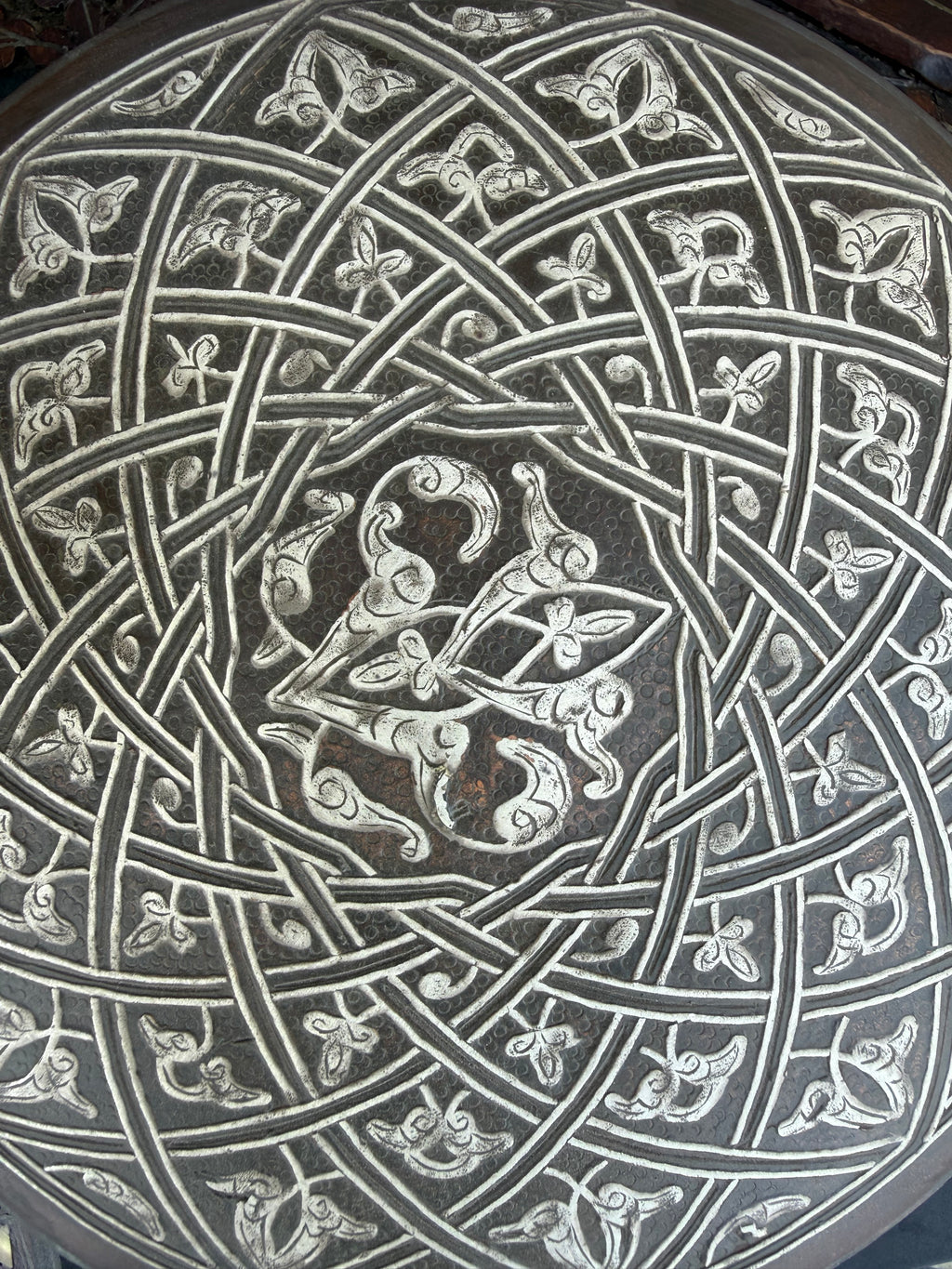 Islamic Silver-Inlaid Copper Pan with Girih Arabesque Decoration