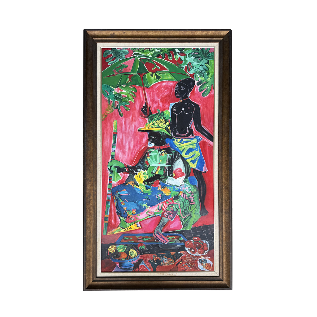 M. Decombes African Market Scene, Large Oil on Canvas