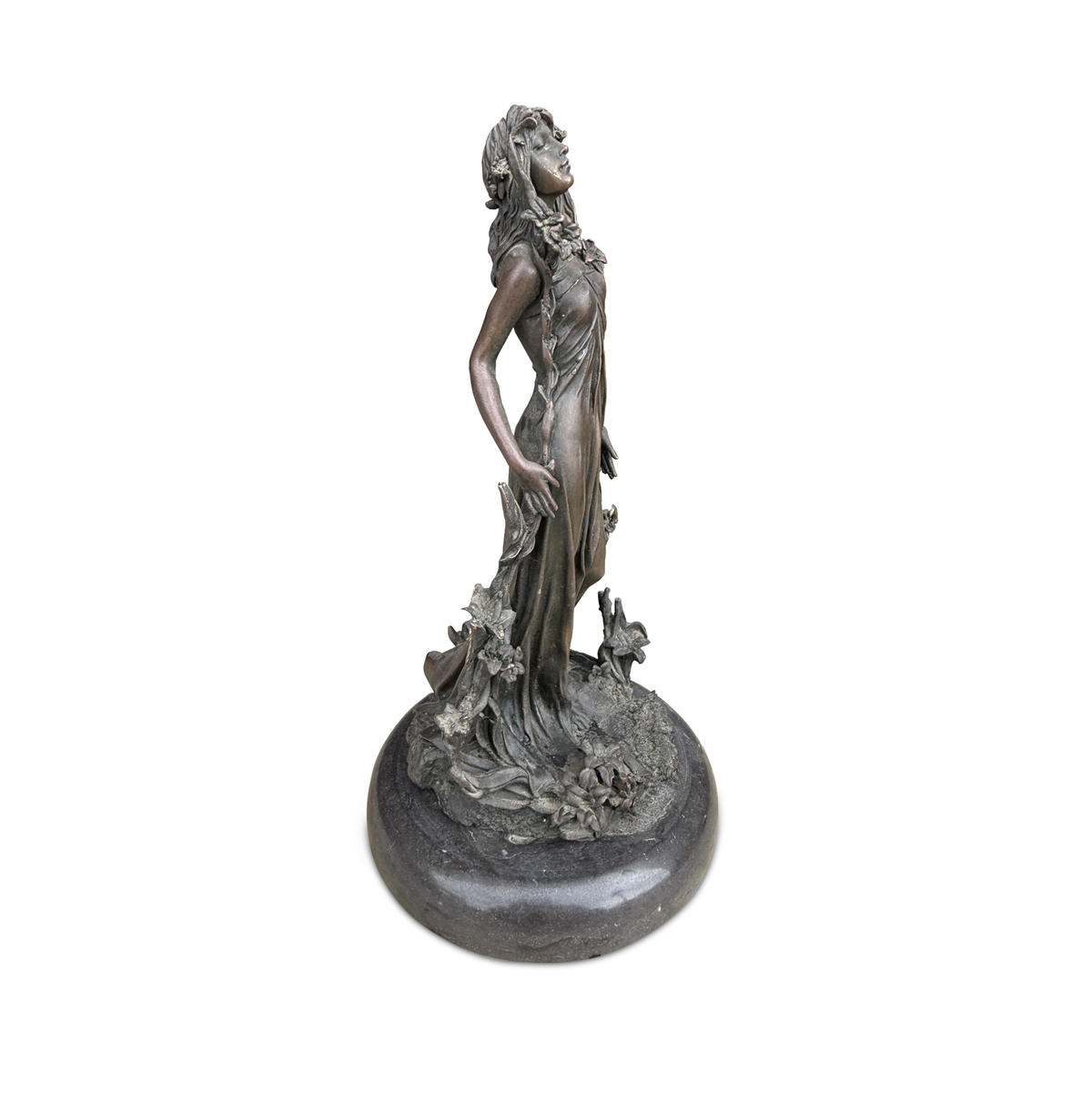 Art Nouveau Style Bronze Flora Figure on Marble Base