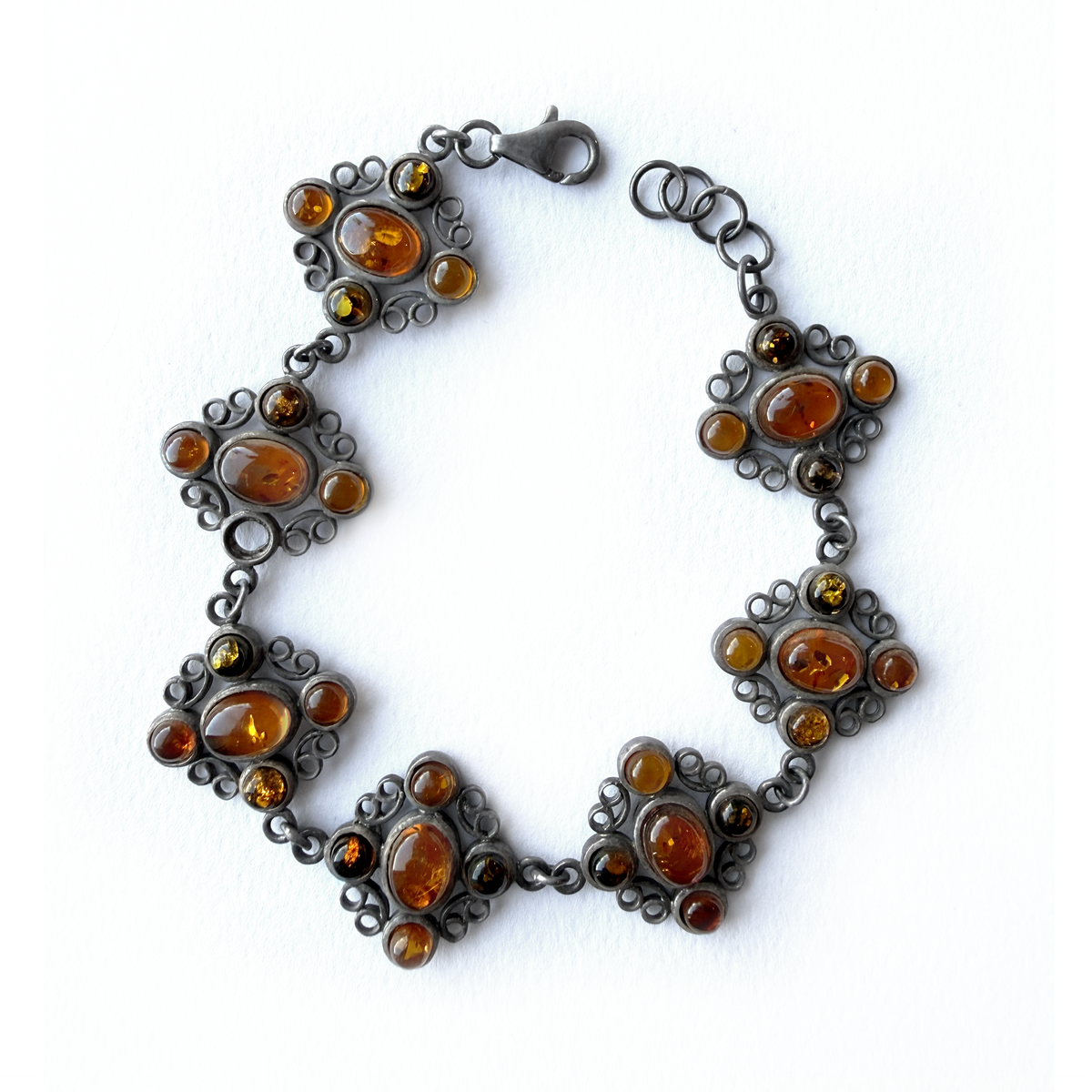 Vintage Baltic Amber & Silver Bracelet