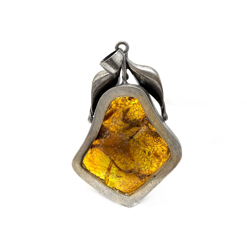 Natural Baltic Amber & Sterling Silver Leaf Pendant