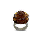 Vintage Natural Baltic Amber Carved Rose Ring in Silver