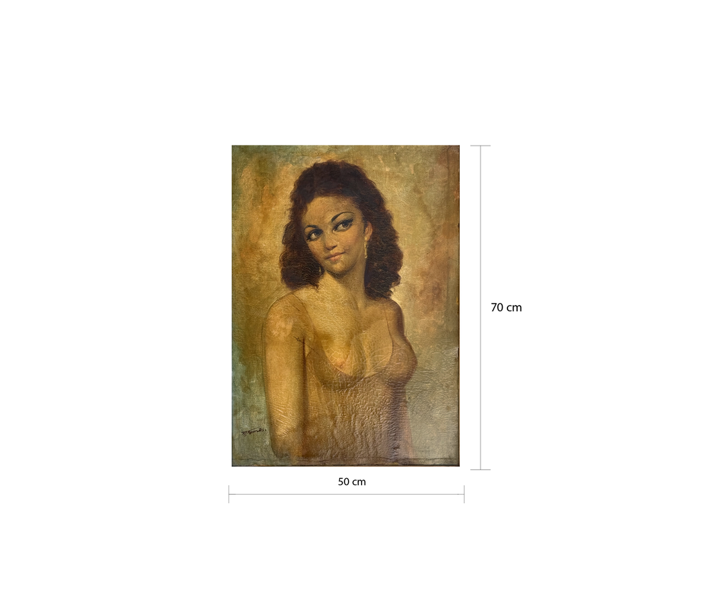 Portrait of a Young Woman, Oil on Canvas, Signed, Mid 20th Century, in Gilt Frame