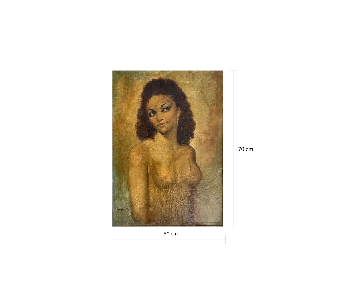Portrait of a Young Woman, Oil on Canvas, Signed, Mid 20th Century, in Gilt Frame