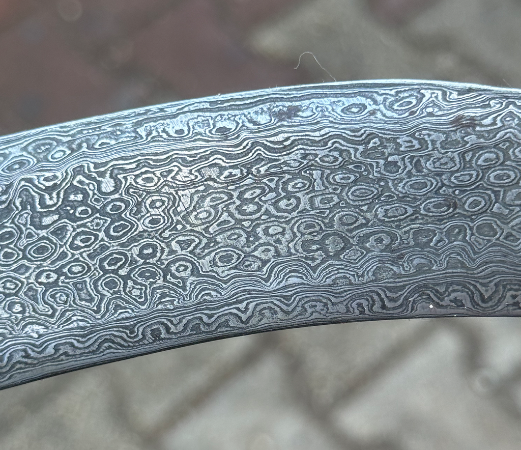 Antique Arabian Jambiya Khanjar Dagger Silver Inlaid Hilt & Scabbard, Pattern Welded Damascus Blade, Calligraphic Cartouche