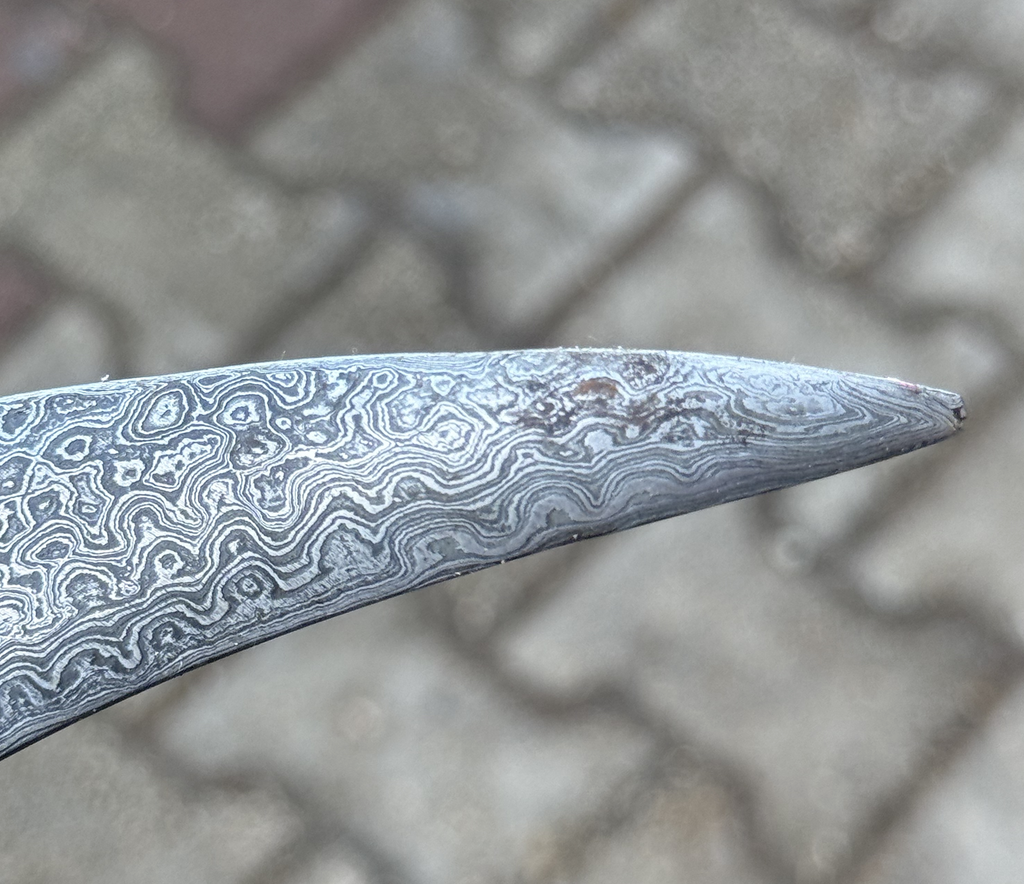 Antique Arabian Jambiya Khanjar Dagger Silver Inlaid Hilt & Scabbard, Pattern Welded Damascus Blade, Calligraphic Cartouche