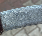Antique Arabian Jambiya Khanjar Dagger Silver Inlaid Hilt & Scabbard, Pattern Welded Damascus Blade, Calligraphic Cartouche