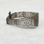 Vintage Silver Filigree Bracelet with Emerald Cabochons