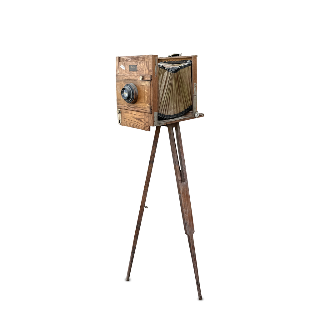 Antique French Narita Large Format Bellows Camera with Carl Zeiss Tessar Lens, c. 1928
