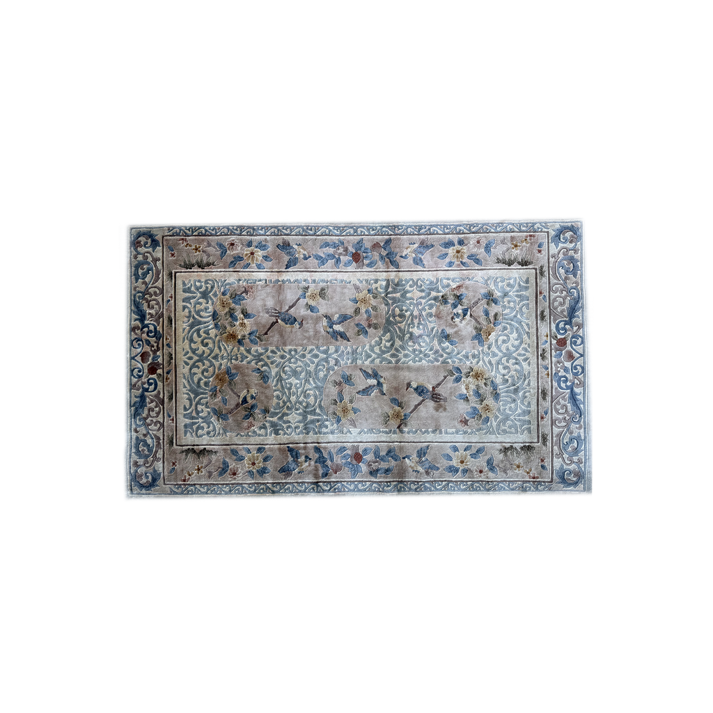Vintage Tianjin Handmade Silk Carpet  Birds & Flowers, China