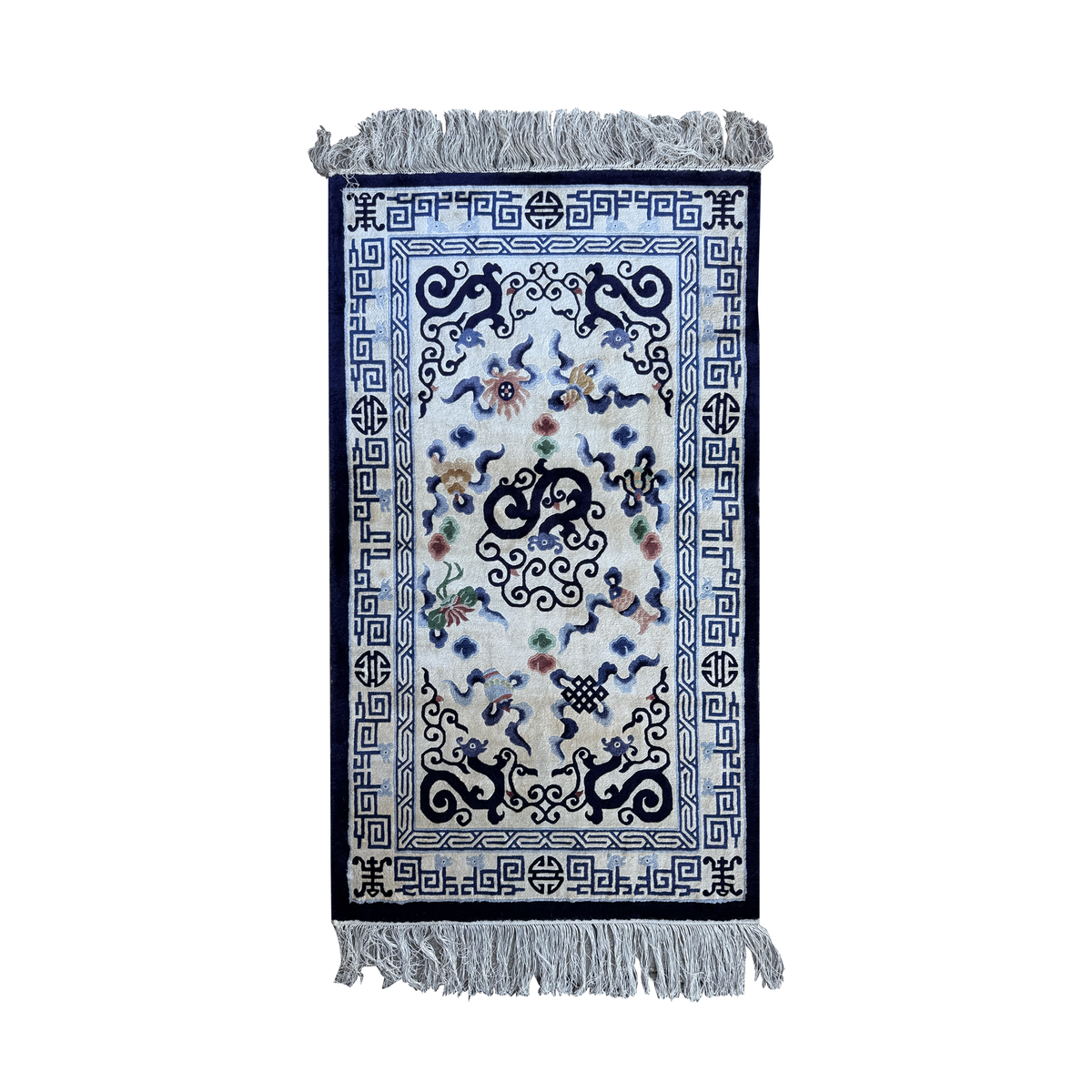 Vintage Tianjin Handmade Silk Carpet Dragon & Clouds, China