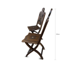 Pair of Syrian walnut folding chairs — side view with height measurement 130 cm
