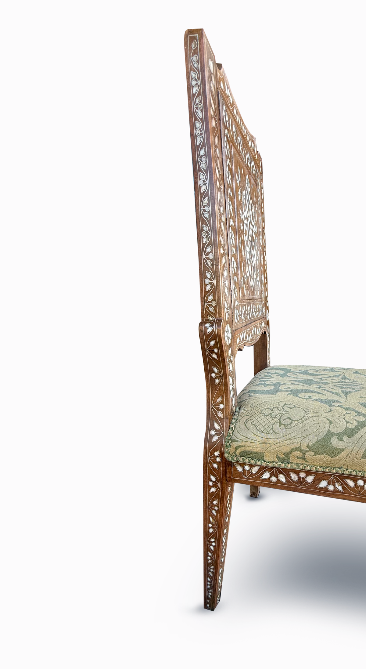 Pair of mother of pearl inlaid chairs – three-quarter view