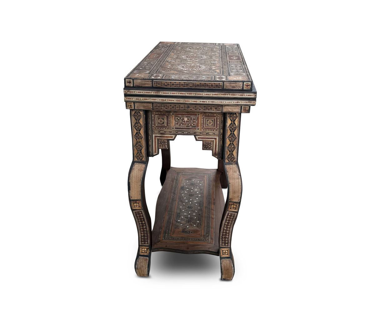 Antique Syrian Damascus Marquetry & Mother of Pearl Multi Game Table Early 20th Century