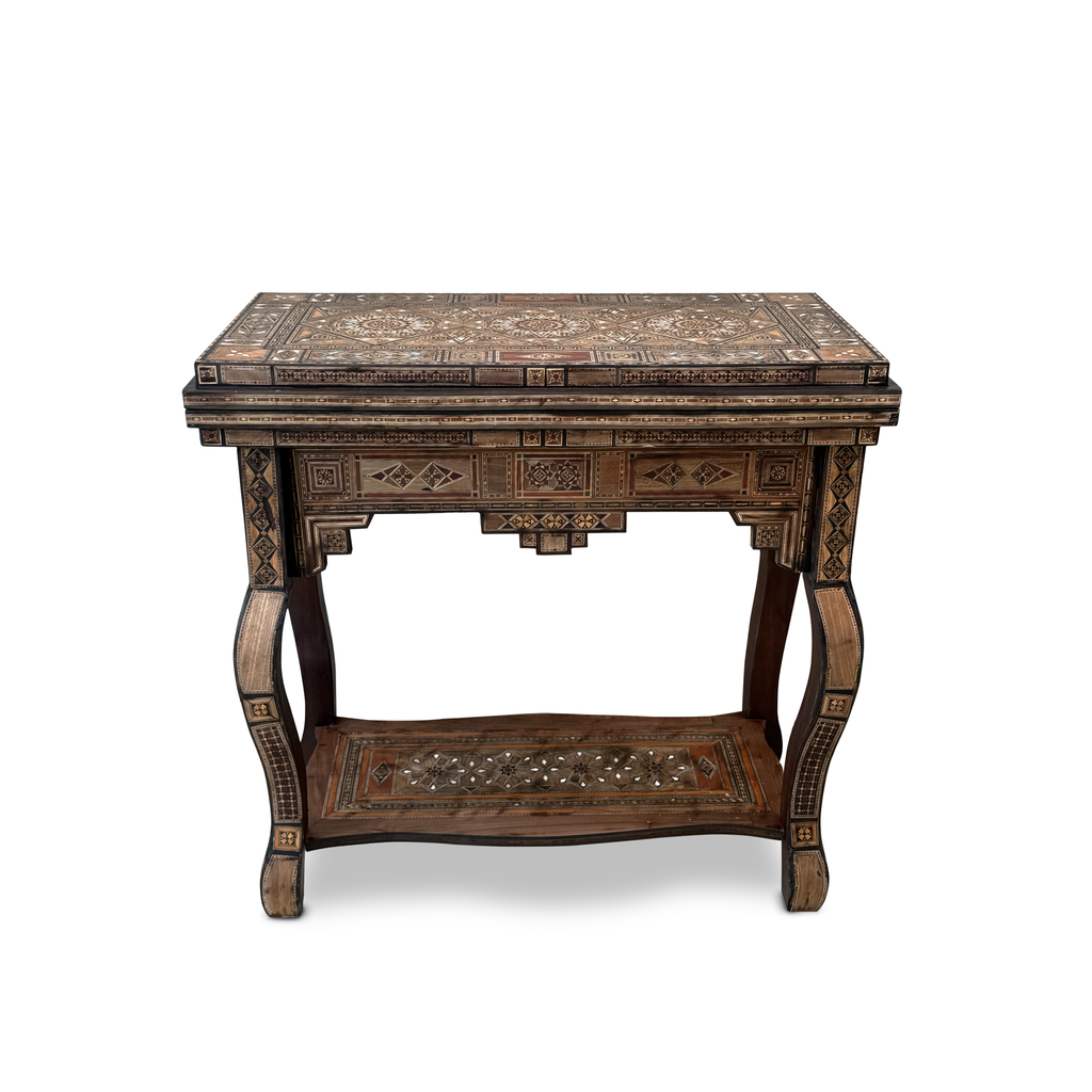 Antique Syrian Damascus Marquetry & Mother of Pearl Multi Game Table Early 20th Century