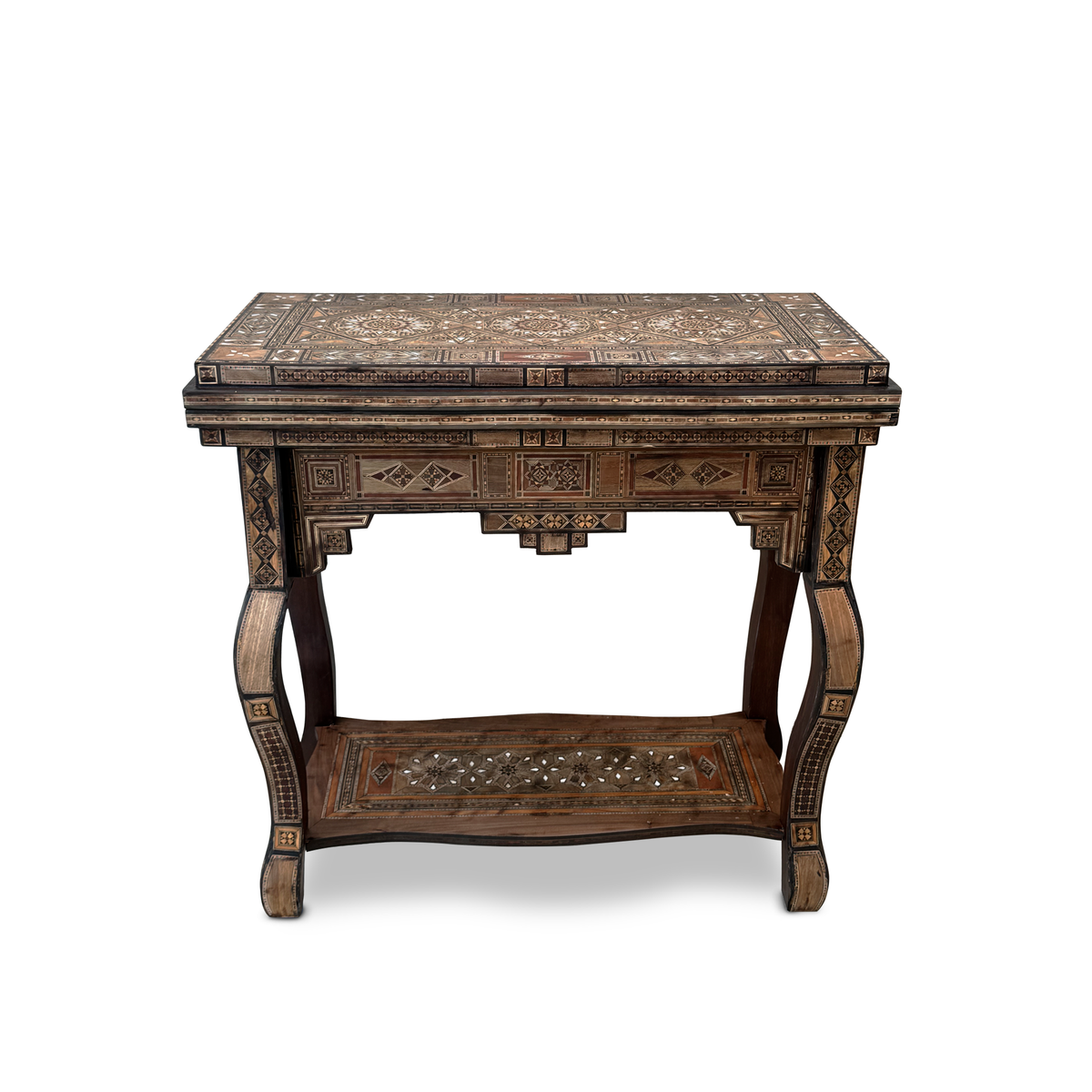Antique Syrian Damascus Marquetry & Mother of Pearl Multi Game Table Early 20th Century