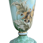 Antique French Opaline Glass Oil Lamp with Hand Painted Floral Decoration, c.1880–1900