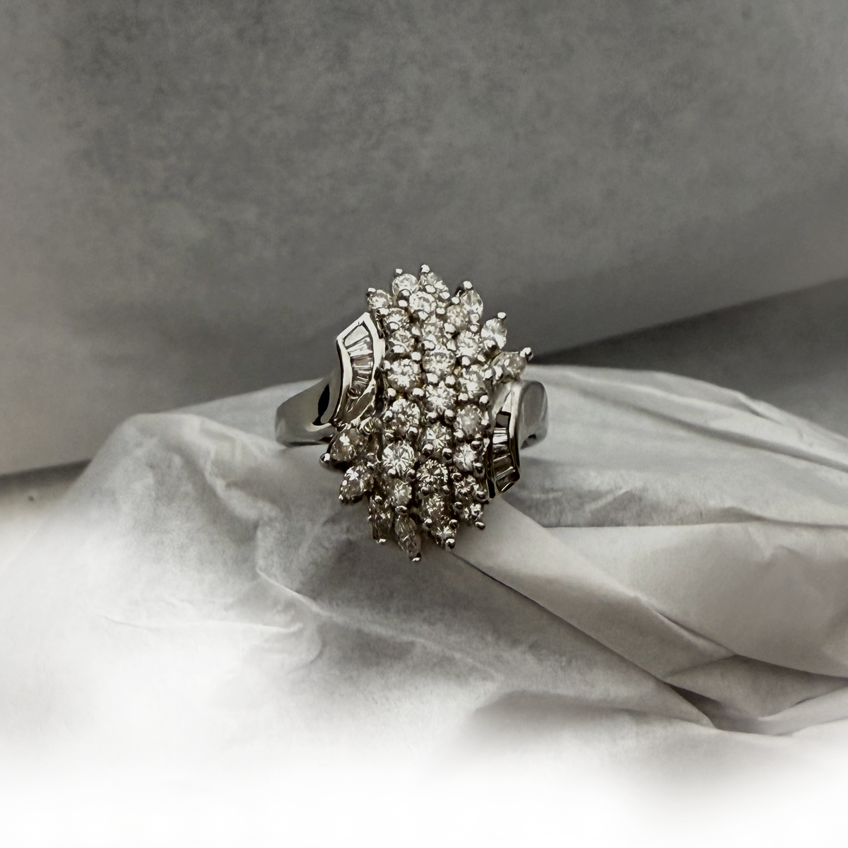 Vintage 14K White Gold Diamond Cluster Ring