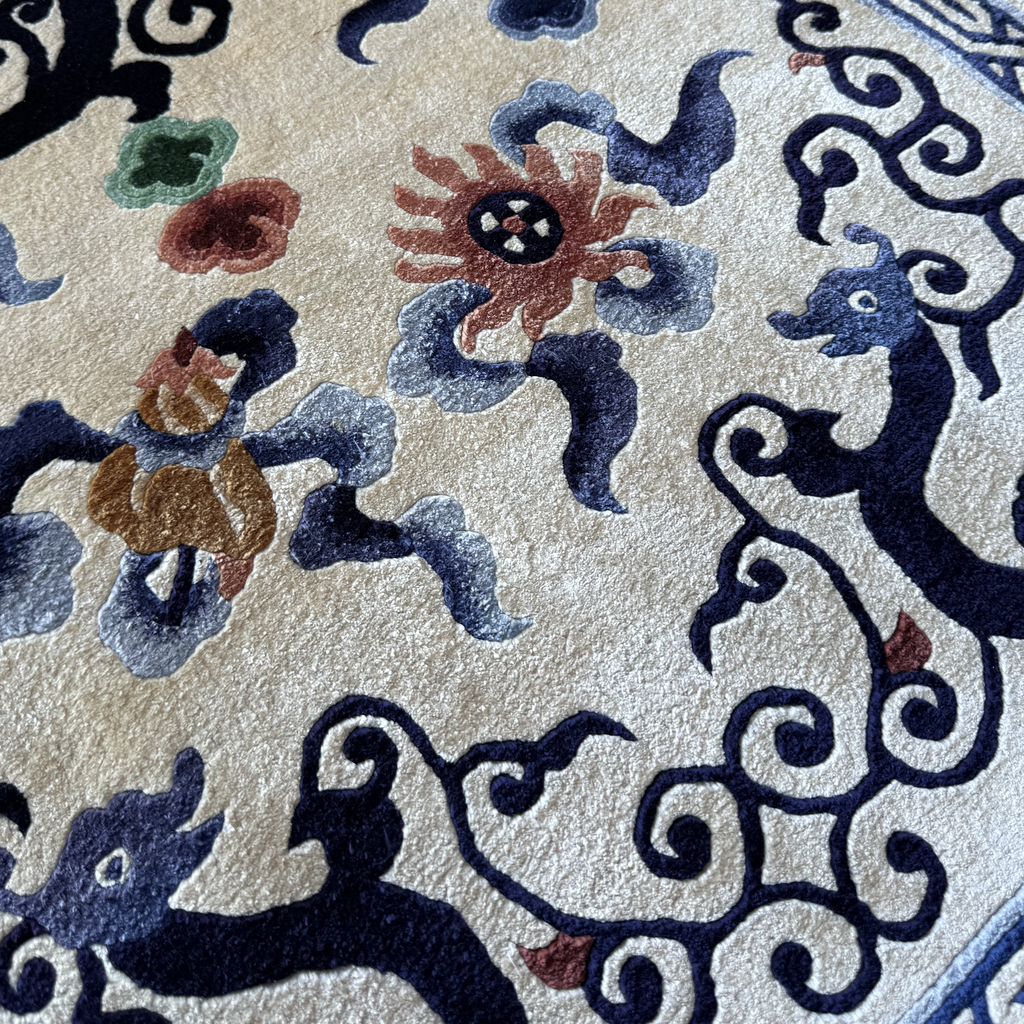 Vintage Tianjin Handmade Silk Carpet Dragon & Clouds, China