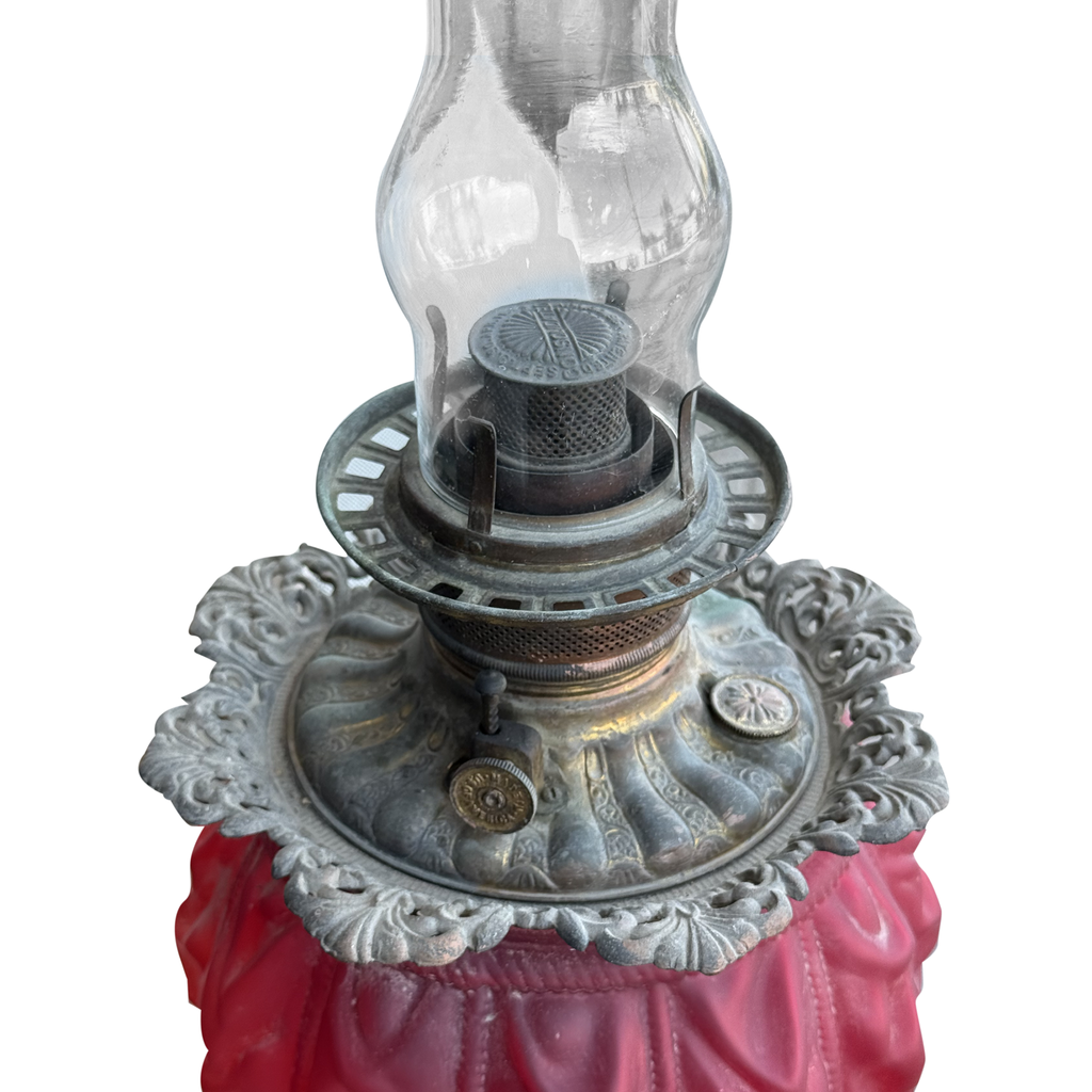 Antique Consolidated Ruby Satin Glass Banquet Lamp
