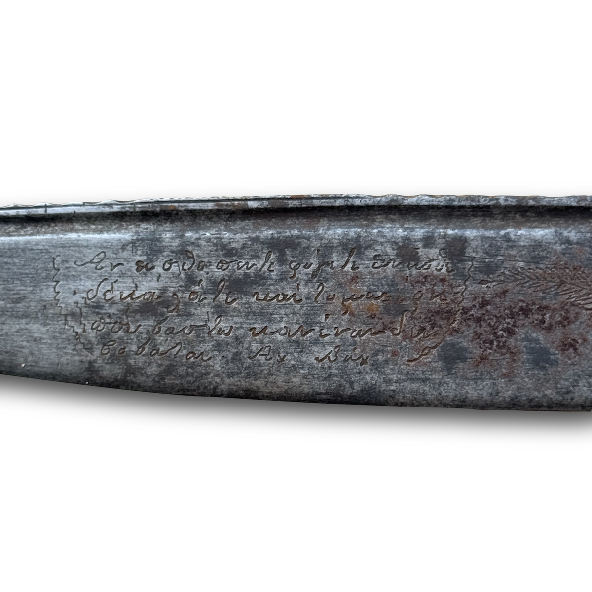 Antique Levantine Ottoman Period Knife with French Inscribed Blade & Scabbard, c. 1880–1920