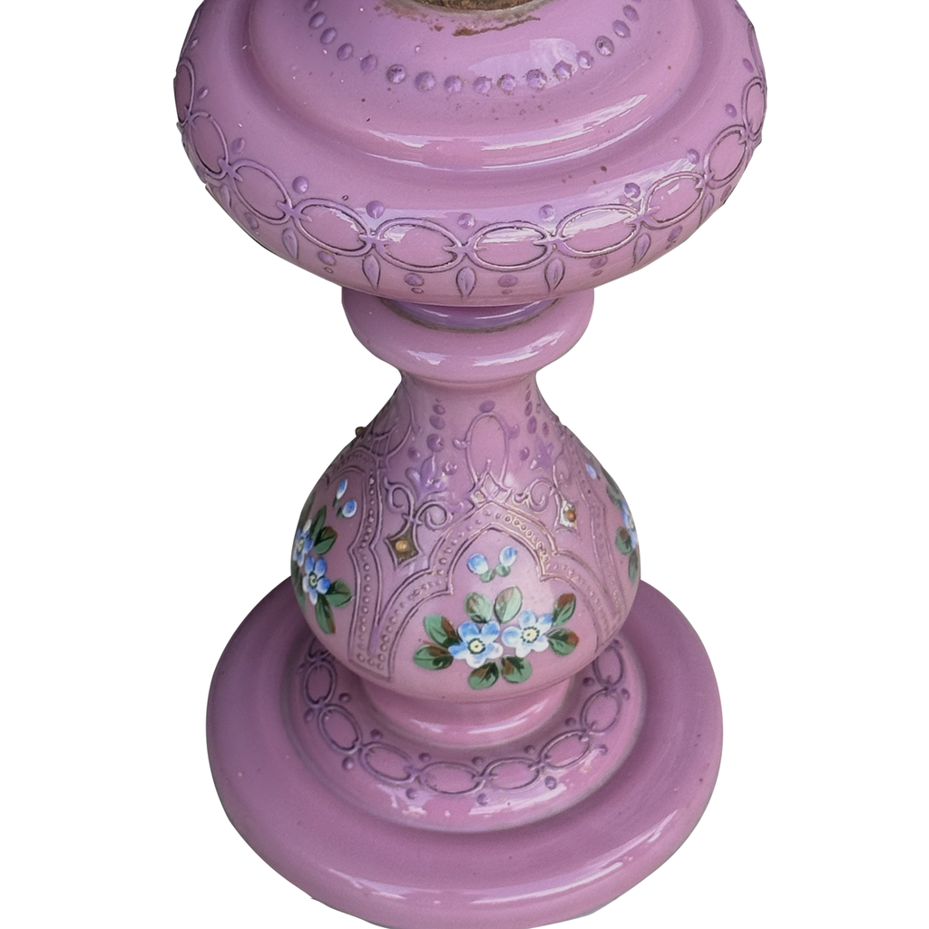 Antique Pink Opaline Glass Oil Lamp c. 1880/1900