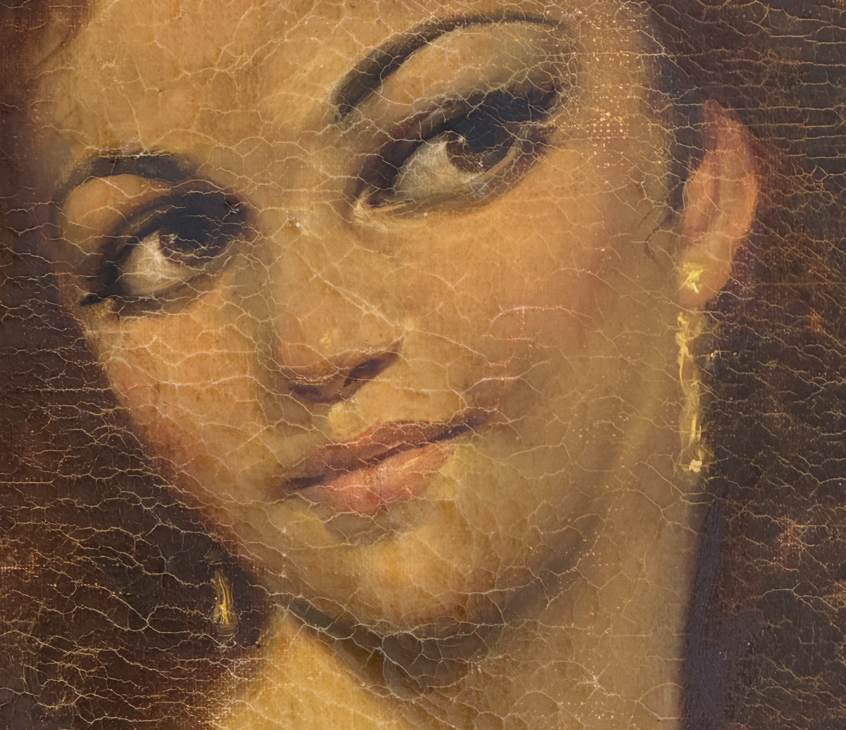 Portrait of a Young Woman, Oil on Canvas, Signed, Mid 20th Century, in Gilt Frame