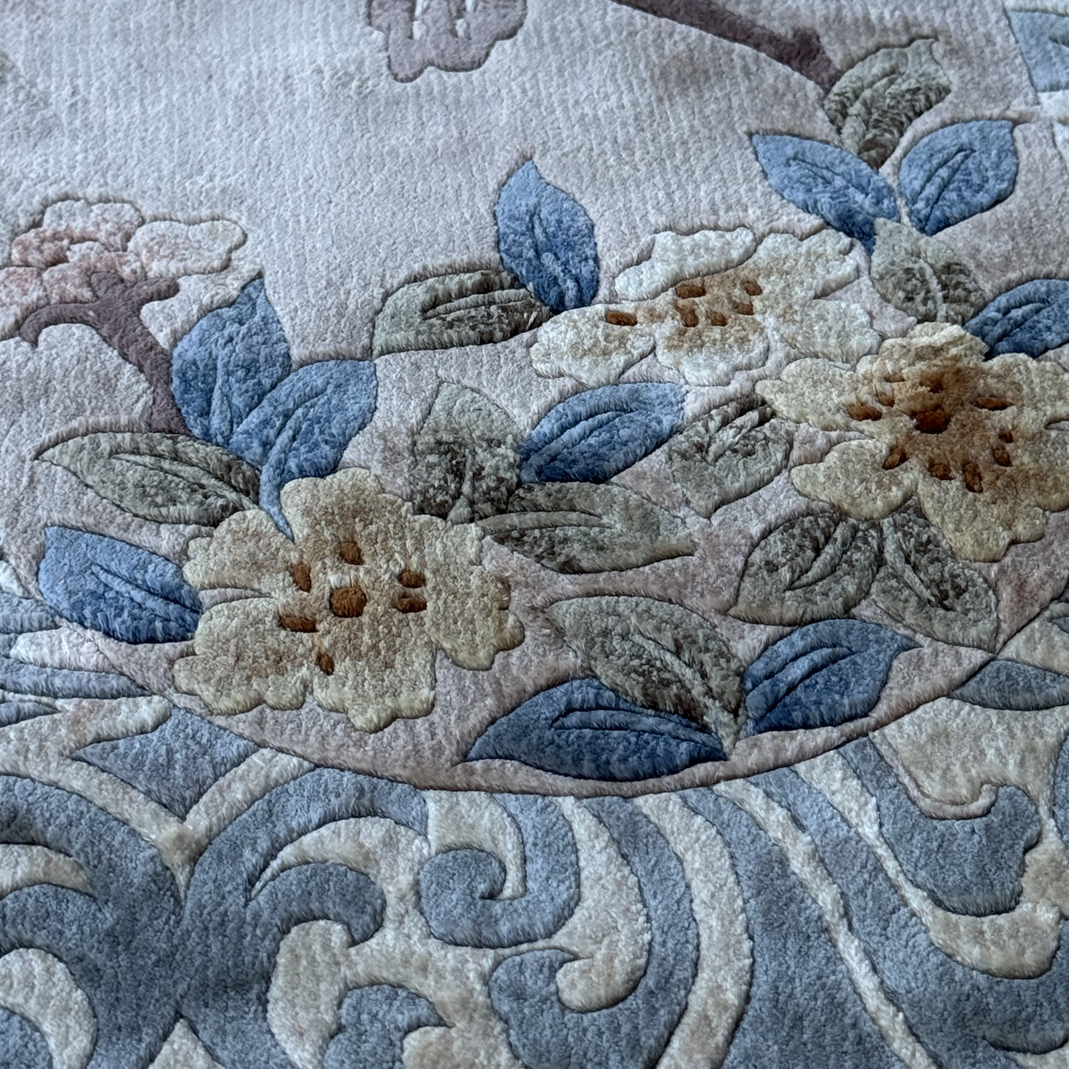 Vintage Tianjin Handmade Silk Carpet  Birds & Flowers, China